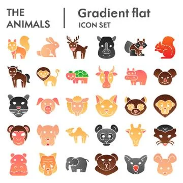 Animals flat icon set. Wild nature collection, vector sketches, logo Stock Illustration