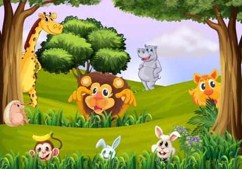 Animals at the forest Stock Illustration