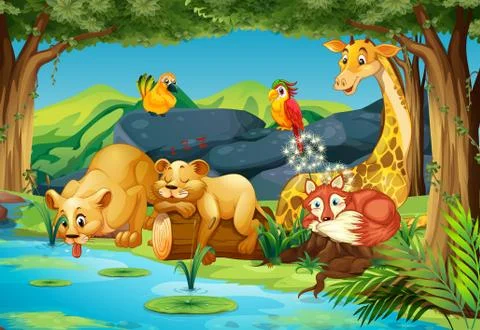 Animals in the forest Illustrazione stock