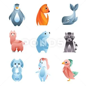 Animals in a geometric flat style with the use of gradients and smooth shapes Stock Illustration