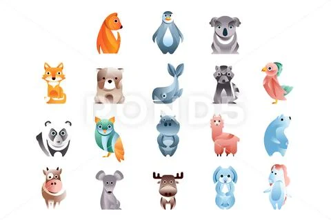 Animals in a geometric flat style with the use of gradients and smooth shapes Stock Illustration