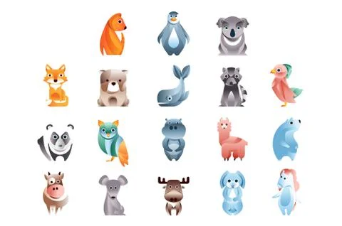 Animals in a geometric flat style with the use of gradients and smooth shapes Stock Illustration