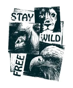 Animals. Hand drawn collage. Vector Stock Illustration
