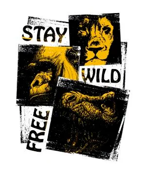 Animals. Hand drawn collage. Vector Stock Illustration