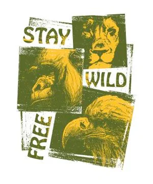 Animals. Hand drawn collage. Vector Stock Illustration