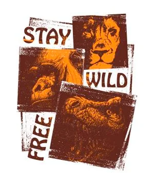 Animals. Hand drawn collage. Vector Stock Illustration