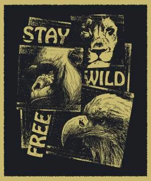 Animals. Hand drawn collage. Vector Stock Illustration