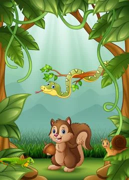 The animals happy an activity in jungle Illustrazione stock