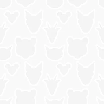 Animals heads silhouette seamless pattern. Vector light gray wallpaper textur 스톡 일러스트