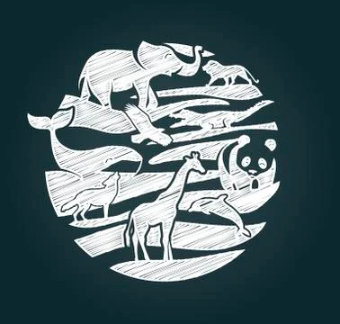 Animals icon in the form of a circle Stock Illustration