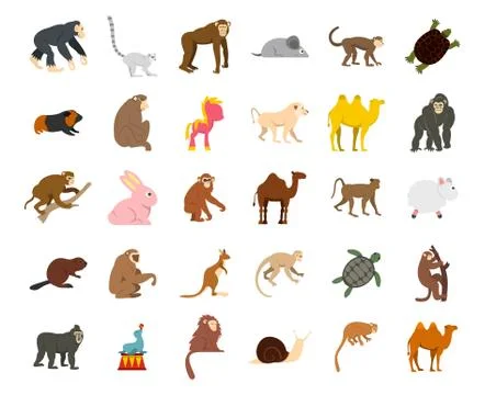 Animals icon set, flat style Stock Illustration