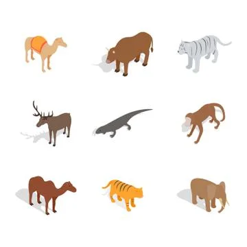 Animals icon set, isometric style 스톡 일러스트