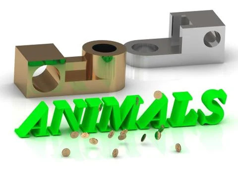 ANIMALS  - inscription of color letters and golden details on white backgroun Stock Illustration