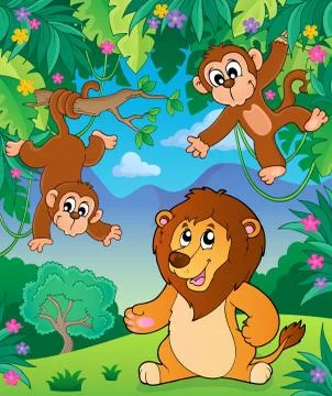 Animals in jungle topic image - eps10 vector illustration. Illustrazione stock