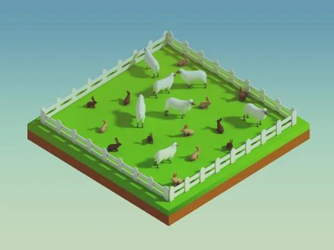 Animals in the landscape, isometric view Stock Illustration