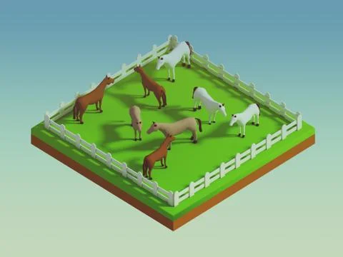 Animals in the landscape, isometric view Stock Illustration