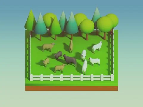 Animals in the landscape, isometric view Stock Illustration