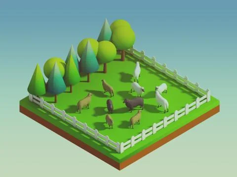 Animals in the landscape, isometric view Stock Illustration