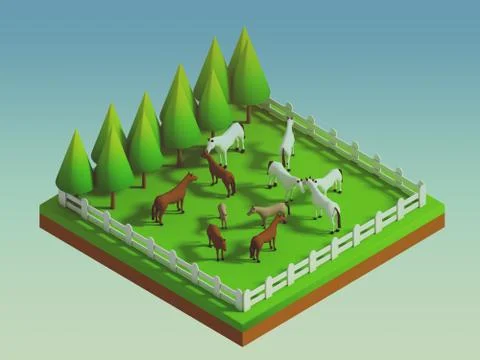 Animals in the landscape, isometric view Stock Illustration