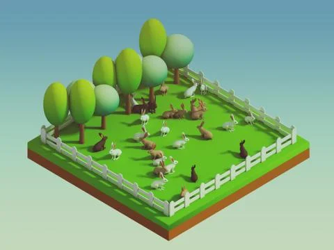 Animals in the landscape, isometric view Stock Illustration