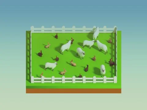 Animals in the landscape, isometric view Illustrazione stock
