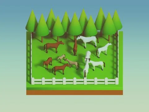 Animals in the landscape, isometric view Stock Illustration