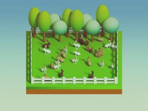Animals in the landscape, isometric view Stock Illustration