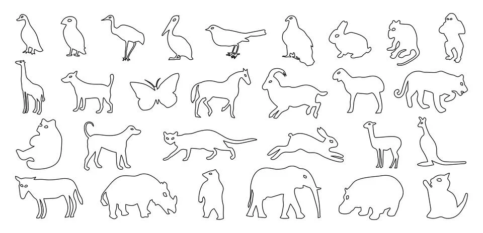 Animals line art vector icon set collection Stock Illustration