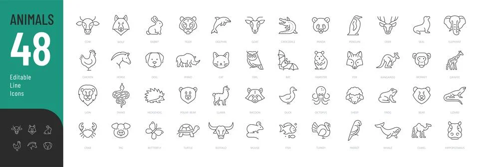 Animals line Editable Icons set. Stockillustratie