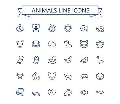 Animals line mini icons set. Editable stroke. 24x24 grid. Pixel Perfect. Illustrazione stock