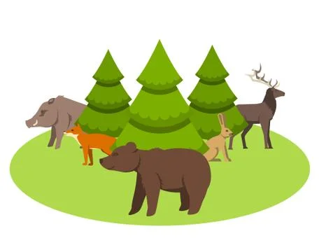 Animals living in Eurasia, a protected area, a hunting ground, a territory of Stock Illustration