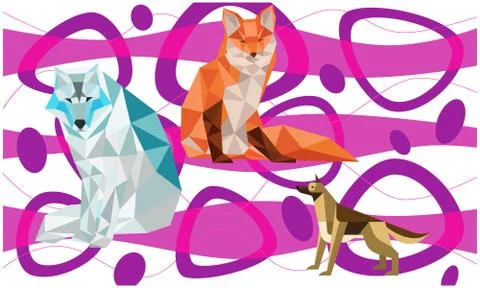 Animals made up of different type of Triangles on art background Stock Illustration