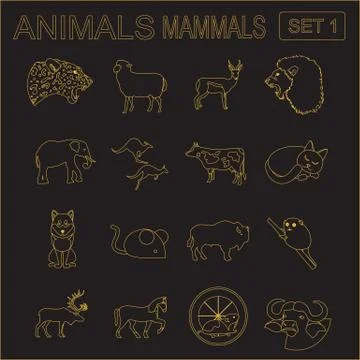 Animals mammals icon set. Vector flat style Illustrazione stock