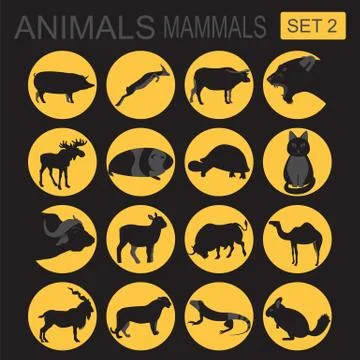 Animals mammals icon set. Vector flat style Stock Illustration