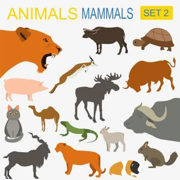 Animals mammals icon set. Vector flat style Stock Illustration