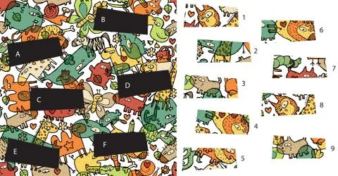 Animals: Match pieces, visual game. Solution in hidden layer! Stock Illustration