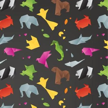 Animals origami pattern black Stock Illustration
