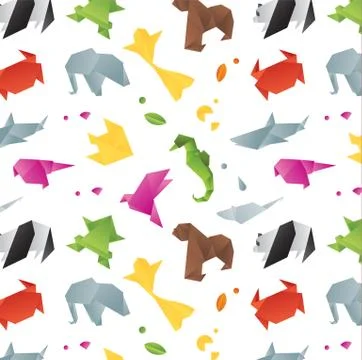 Animals origami pattern color Stock Illustration