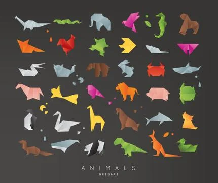Animals origami set black Stock Illustration