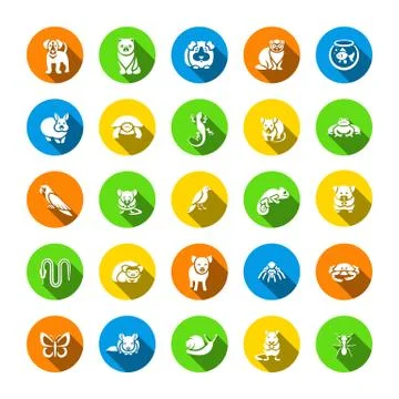 Animals pets vector flat round icons set Stock-Illustration