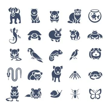 Animals pets vector flat silhouette icons set Stock Illustration