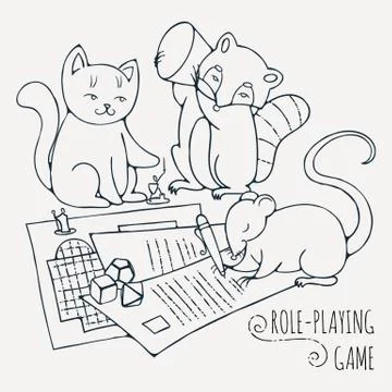 Animals playing board role-playing game. Stock Illustration