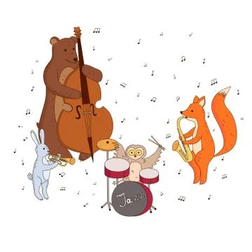Animals playing musical instruments Stock Illustration