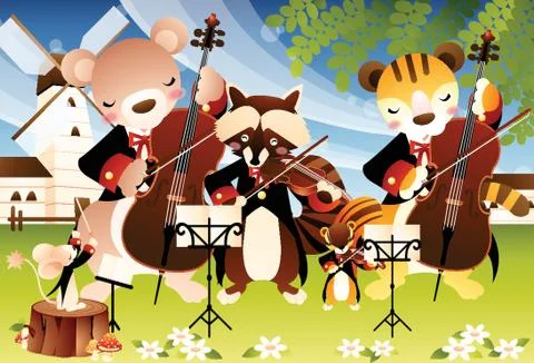 Animals Playing Violin Stock Illustration