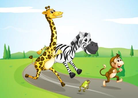 Animals running at the street Stock Illustration