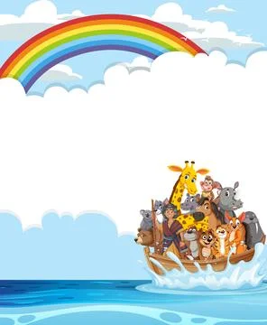 Animals Sailing Under a Rainbow Stock Illustration