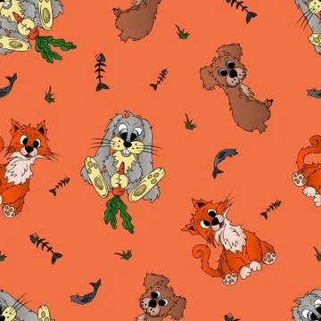 Animals, seamless pattern with cartoon animals イラスト素材