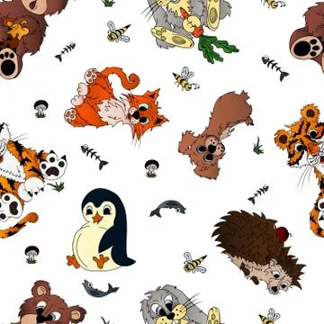 Animals, seamless pattern with cartoon animals 스톡 일러스트