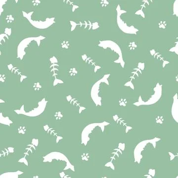 Animals, seamless pattern with cartoon fish and fish bones. Stock Illustration