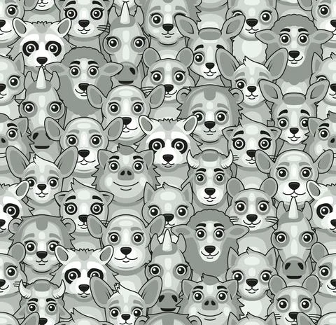 Animals Seamless Pattern. Cute Cartoon Style. Vector Stock Illustration